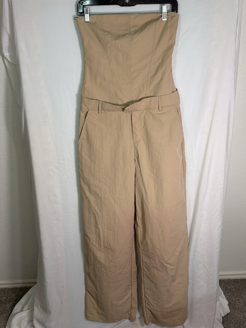 Zara Strapless Wide-Leg Jumpsuit in Tan